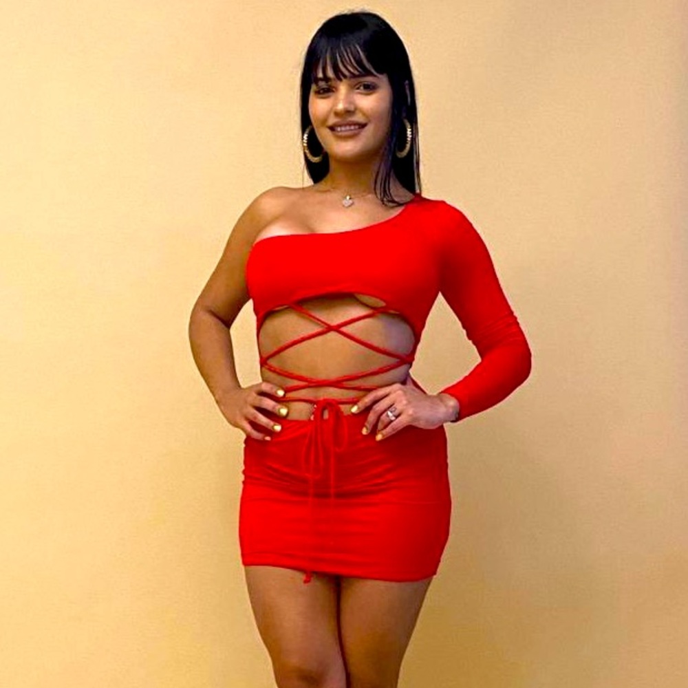 One sleeve cutout mini dress